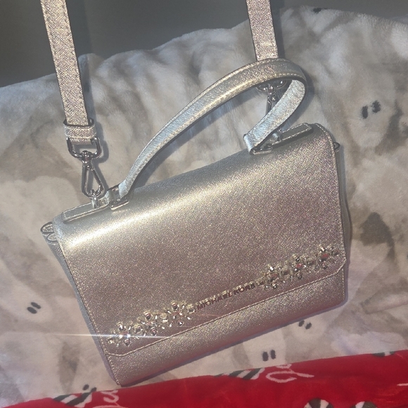 Michael Kors Metallic Silver Mini Crossbody with Crystal Trim - Picture 11 of 11